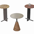 Modern Side Tables with Round Wooden Marble Tops and Metal Conical Bases