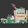 Green And Beige Ice Cream Truck With Colorful Ice Cream Cone Top And Decorative Stripes