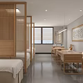 Modern Indoor Waiting Area With Wooden Panels Benches And Decorative Wall Art