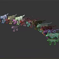Different Colored Dog And Cat Models Arranged In A Row On Gray Background With Reflection