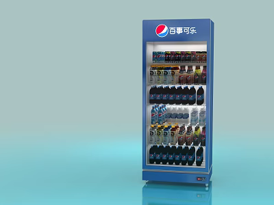 Blue Pepsi Upright Commercial Refrigerator Display Stocked With Various Beverages 3d model