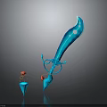 Blue Decorative Weapon Sword With Curved Transparent Blade Red Accents And Small Accessory