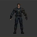 3D Male Character Design With Blue Jacket Mechanical Arm And Utility Belt