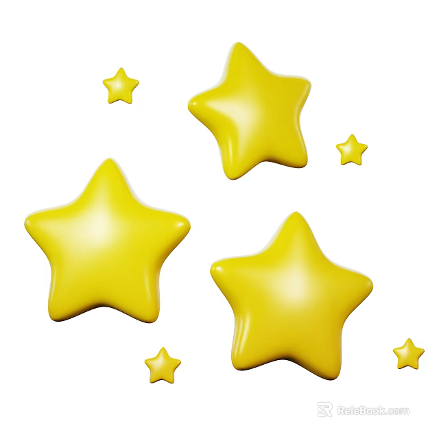 Yellow Star Shaped Decorative Ornament Set For Home Decoration 3d model 