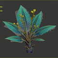 Cartoon Style Plant with Vibrant Green Leaves Yellow Buds and Purple Stem
