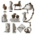 Decorative Ornament Set with Books Sculptures Vases Letter Decor and Horse Figurine on Shelves