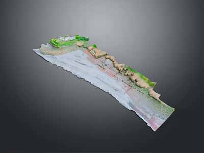 Natural Terrain Model With Mountain Ranges Flowing River And Green Vegetation 3d model