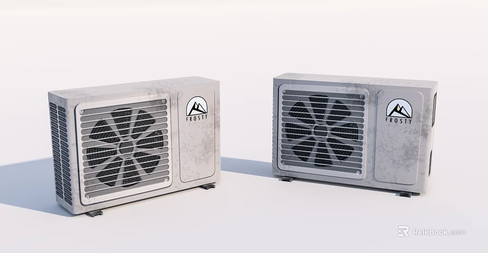 Two Modern Grey Air Cooler Fans with EVERY Logo and Grille Design on White Background 3d model 