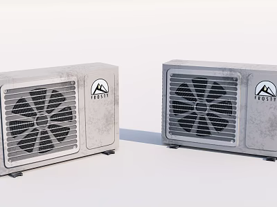 Two Modern Grey Air Cooler Fans with EVERY Logo and Grille Design on White Background 3d model