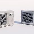 Two Modern Grey Air Cooler Fans with EVERY Logo and Grille Design on White Background