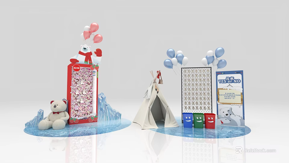 Polar Bear Themed Photo Spot With Red Blue Balloons Teepee And Ice Decorations 3d model 