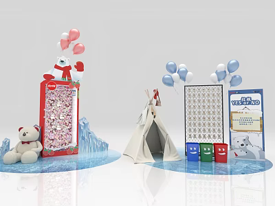 Polar Bear Themed Photo Spot With Red Blue Balloons Teepee And Ice Decorations 3d model