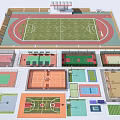 Standard Football Field With Running Track And Adjacent Multiple Sports Courts 3d model