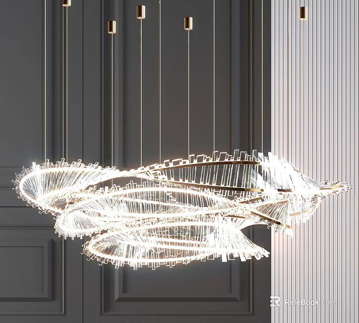 Modern Spiral Chandelier With Curved Metal Frame And Illuminated Contemporary Interior Design 3d model 