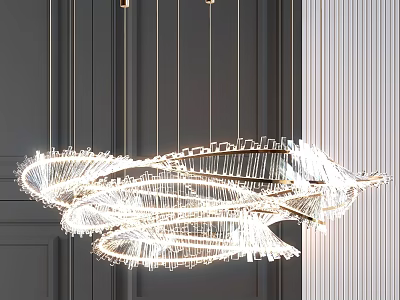 Modern Spiral Chandelier With Curved Metal Frame And Illuminated Contemporary Interior Design 3d model