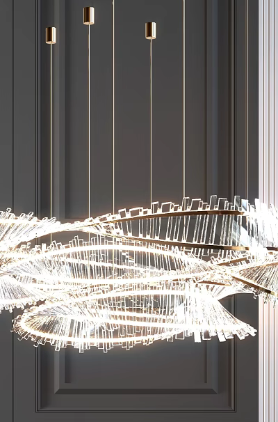 Modern Spiral Chandelier With Curved Metal Frame And Illuminated Contemporary Interior Design 3d model