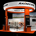 Raisecom Exhibition Booth With White And Orange Design Branded Canopy Display Screens Tables Chairs