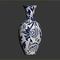 Blue and White Handcrafted Sculpted Vase with Intricate Floral Patterns