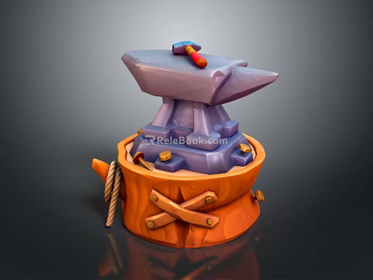 Anvil forging hammer iron cartoon forging game items game props game equipment 3d model