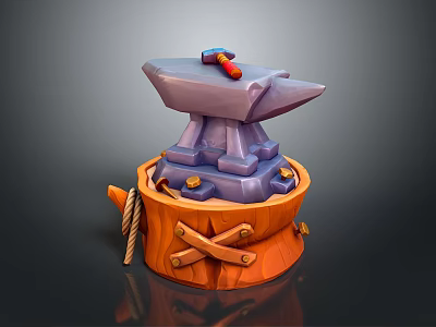 Anvil forging hammer iron cartoon forging game items game props game equipment 3d model