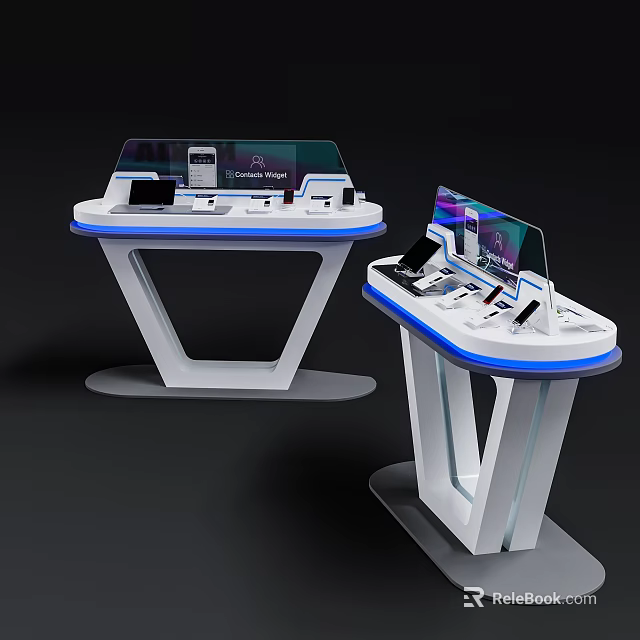 Modern Display Shelves with White Blue Accents Geometric Base for Electronic Product Showcase 3d model 