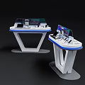 Modern Display Shelves with White Blue Accents Geometric Base for Electronic Product Showcase