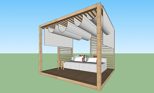 Modern gazebo solid wood outdoor leisure gazebo awning 3d model