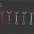 Colorful Standing Objects With Curved Tops In Vibrant Hues On Black Surface