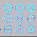 Futuristic Blue Decorative Lights with Geometric Patterns and Illuminated Circular Designs