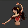 3D Female Character Adorned With Golden Jewelry Red Hair Red Brown Outfit In Kneeling Pose