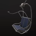 Modern Outdoor Chair With Blue Cushion Metal Frame And Armrest Design