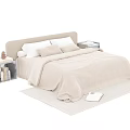 Modern Double Bed with Beige Comforter Pillows and Modern Nightstands on Rug