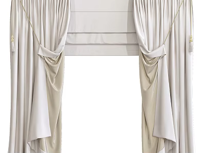Elegant Neutral Curtains with Pleated Design and Tassel Ties for Window Decor 3d model