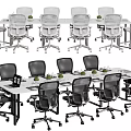 Modern Office Conference Table With Black And White Ergonomic Chairs And Green Plants