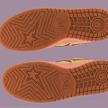Beige Sneakers With Pink Sole Red Star Design Black Laces And Pink Tongue