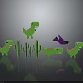 Pixel Art Green Dinosaur Characters With Different Poses Purple Creature And Cactus Plants