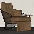 Modern Beige Fabric Accent Chair With Black Metal Frame Cozy Cushion And Side Table