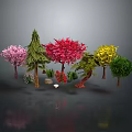 Diverse Colorful Garden Plants With Pink Red Yellow Green Trees And Shrubs