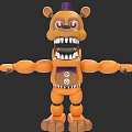 Orange Bear Game Character With Purple Hat Bowtie Red Eyes Mechanical Joints Sharp Teeth