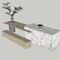 Modern Entryway With Wooden Counter Bench And Marble Cabinet Plant Decor