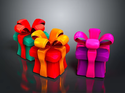 Assorted Color Gift Boxes With Large Decorative Bows For Home Use 3d model