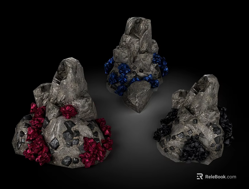 Stone Wood Decorative Sculptures with Red Blue Black Accents for Modern Home 3d model 