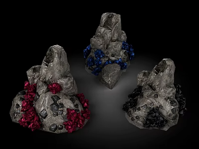Stone Wood Decorative Sculptures with Red Blue Black Accents for Modern Home 3d model