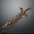 Ornate Decorative Sword With Gold Silver Ornaments And Pearl Accents