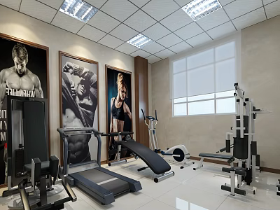 Modern Fitness Gym Interior With Various Fitness Equipment And Posters 3d model