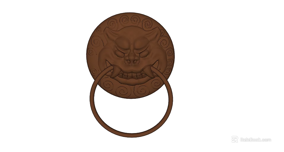Antique Chinese Circular Door Knocker Featuring Mythical Beast Carving 3d model 