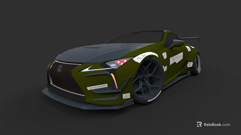 Green Modified Lexus Sports Car With Aerodynamic Body Kit And Large Black Wheels 3d model 