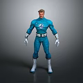 Superhero Male Figure in Blue Uniform with Four Symbol Standing Pose White Belt Gloves Boots