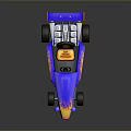Blue Race Car With Orange Flame Graphics Yellow Seat And Rear Wing