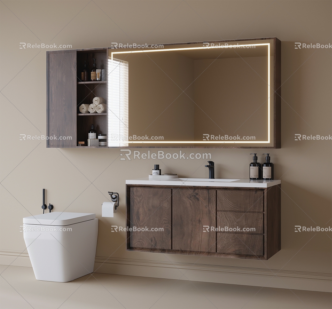 Vintage Bathroom Cabinet Washing Table Bathroom Cabinet Mirror Cabinet Toilet 3d model